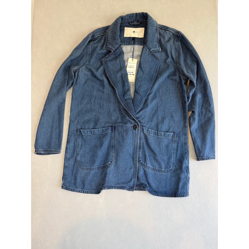 7 For All Mankind Womens Denim Blazer Jacket Medium Wash Blue NWT Size S